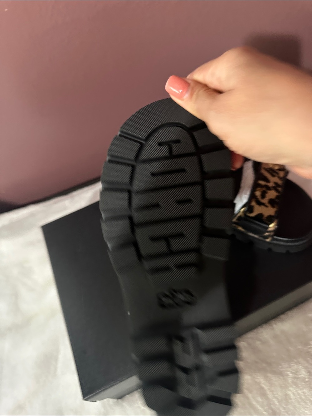 Coach Leopard-Print Slide Sandals in Black and Tan - Picture 4 of 13